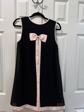 Ted Baker London Bow Detail Black Swing Dress with Pink Bow Trim